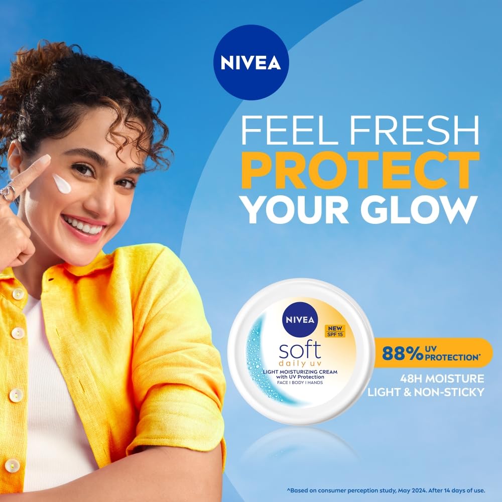 NIVEA Soft Daily UV Light Moisturising Cream with SPF-15, Vitamin E, Shea butter and Jojoba oil | Light Weight & Non Greasy | 48H Hydration| UV Protection | All Skin types |200ml