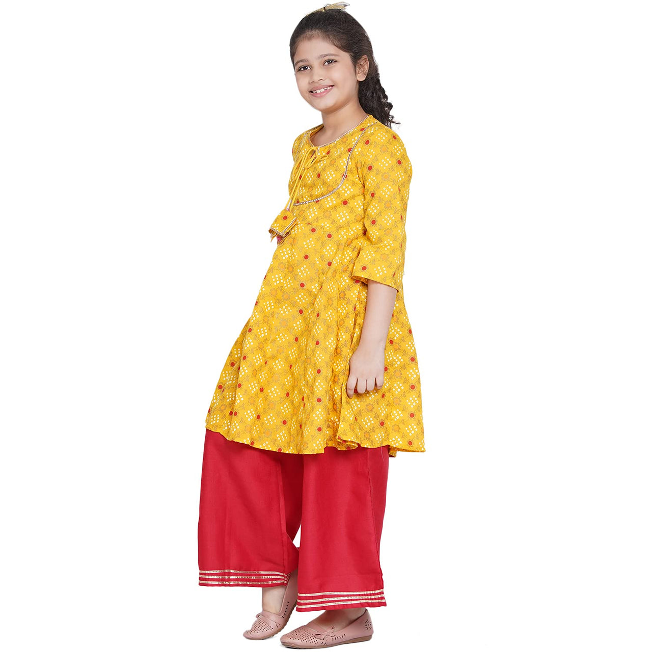 Bitiya By Bhama Girl's  Cotton Blend Kurta & Palazzo