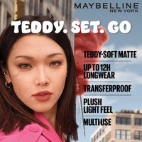 Maybelline New York Super Stay Teddy Tint - Lip and Cheek Color, Coquettish, 5ml | Teddy Soft Matte up to 12Hr | Multi Use | Comfortable Long wear formula | Buildable|Natural flushed look in one swipe