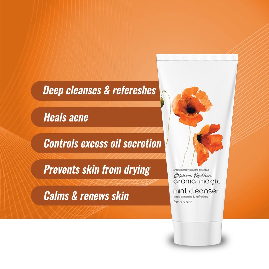 Aroma Magic Mint Cleanser to Refreshes, Heals acne, & Hydrates with Peppermint, Chinaberry seed, jojoba seed, spearmint & clove extracts | For Oily & Acne Prone Skin - 100 gm