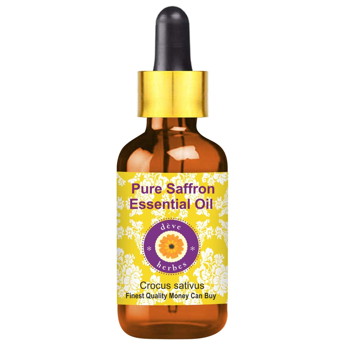 Deve Herbes Saffron Essential Oil (Crocus sativus) with Glass Dropper Pure | Non-Sticky | Non-greasy | Lightweight | Men & Women | All Skin Types | Steam Distilled 5ml