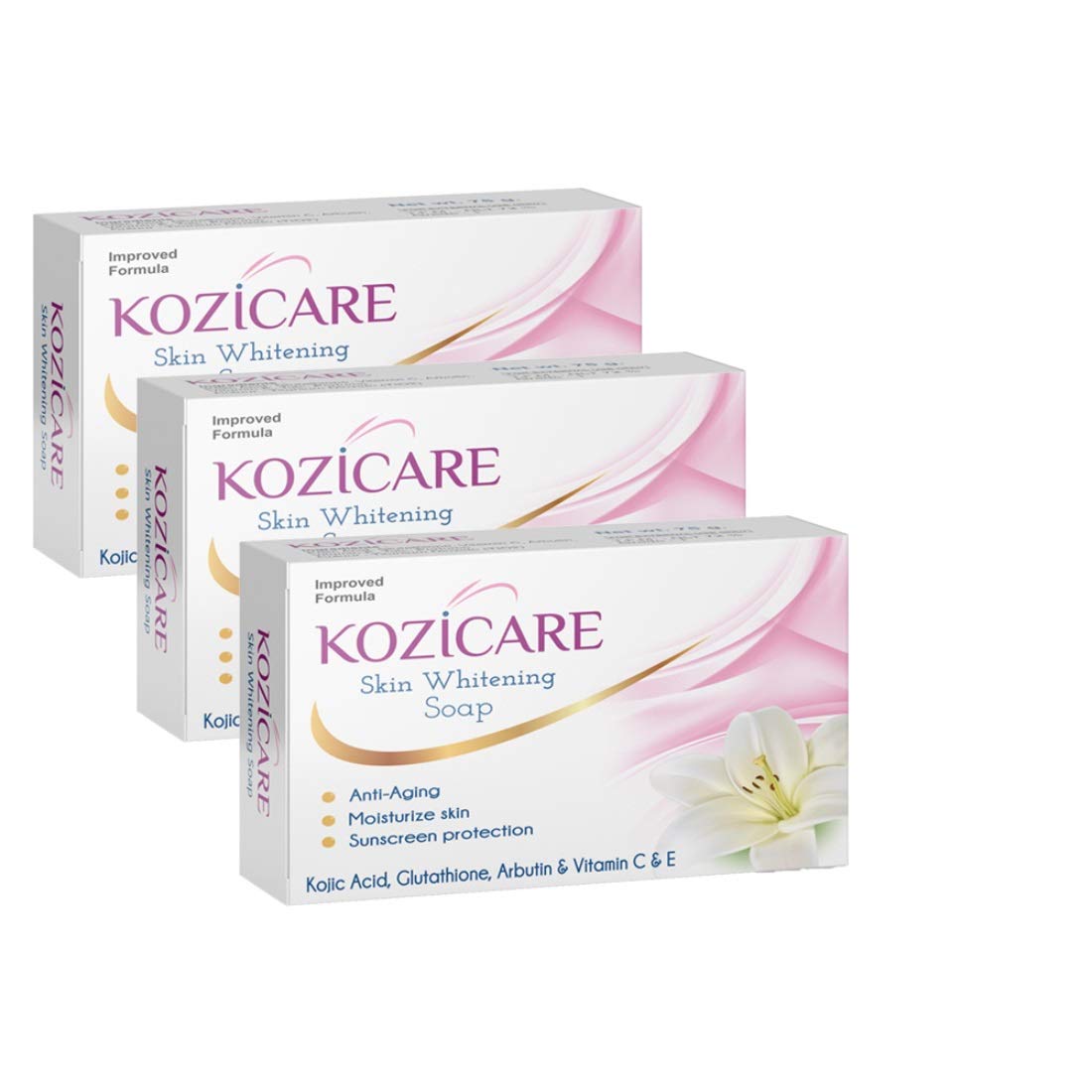 Kozicare Kojic Acid, Vitamin E, Arbutin Skin Whitening Soap, 75g (Pack Of 3) & Kojic Acid, Arbutin, Glutathione Skin Whitening & Lightening Cream, 15g (Pack Of 4)