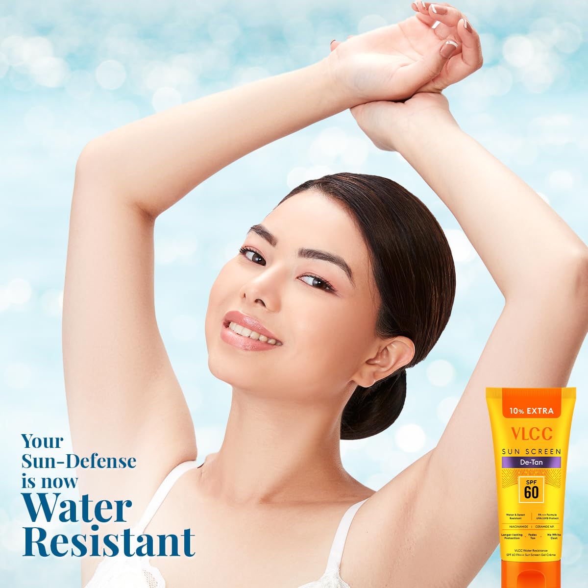 VLCC De-Tan Water Resistant SPF 60 PA+++ Sunscreen Gel Crème - 100g + 10g Extra | With Niacinamide, Ceramides & Vitamin E | Protects from UVA, UVB Rays, Sun Damage, Skin Darkening and Premature Ageing