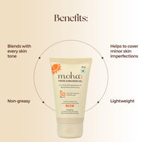 moha: Tinted Sunscreen Gel SPF 50 +++ | Matte, Oil-Free, Water-Resistant & Lightweight | No White Cast, Broad Spectrum Protection (50g)