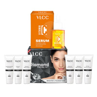 VLCC Diamond Facial Kit - 60g with FREE Vitamin C Serum - 15ml for Skin Purification & Skin Hydration | With Colloidal Diamond, Jojoba Oil, Vitamin C, and Ferulic Acid