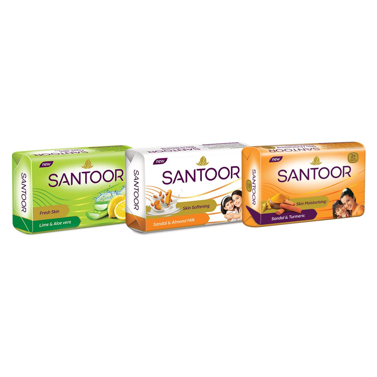Santoor Sandalwood and Almond milk Organic Soft Bath Soap for Softer, Smoother and Moisturised Skin, Combo Offer 150 g pack of 12
