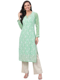 Ada Lucknowi Hand Embroidered Traditional Chikankari Georgette Kurta Kurti with Slip for Women