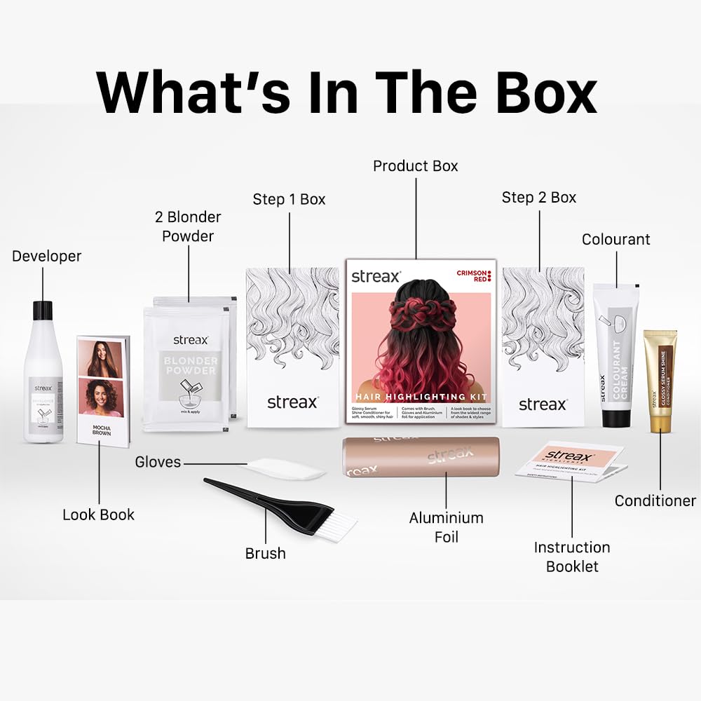 Streax HC Highlighting Kit Red Hair Colour, Crimson Red 180g