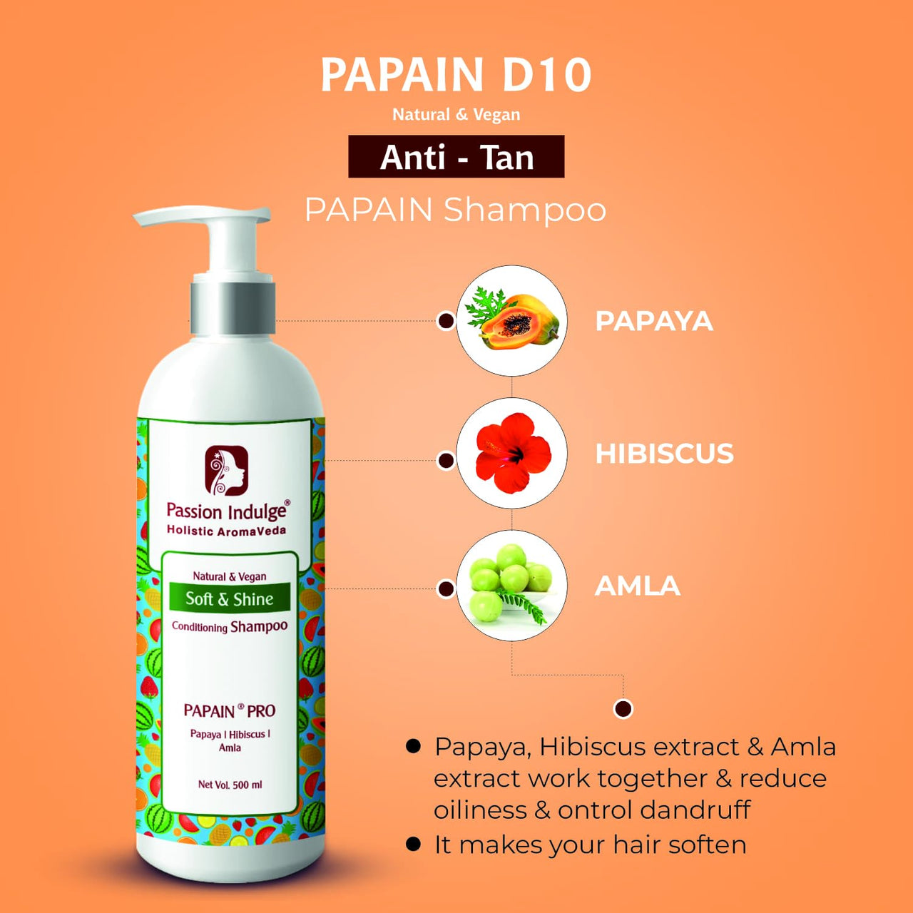 Passion Indulge Professional Hair Softening Conditioning Shampoo PAPAIN PRO - 500 ml | Suitable for All Type Hair