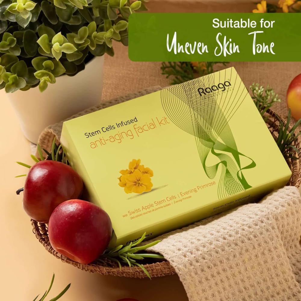 Raaga Professional Stem Cells Infused Anti Aging 6 Step Facial Kit | Evening Primrose, Swiss Apple Stem Cells | Youthful Radiance | All Skin Types (61 gm)