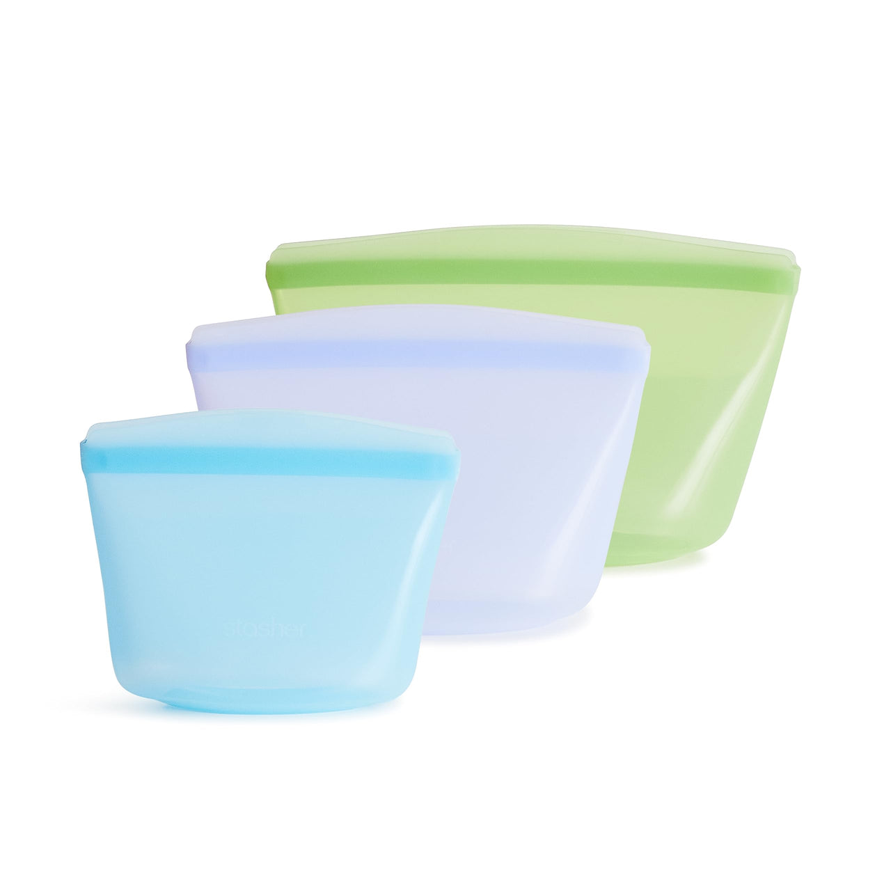 Stasher Reusable Silicone Storage Bag, Food Storage Container, Microwave and Dishwasher Safe, Leak-free, Bundle 3-Pack Bowls, Blue + Lavender + Green
