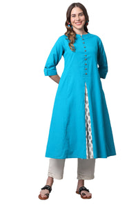 Pistaa's  Women Cotton Printed Cut Regular Kurta Orange M