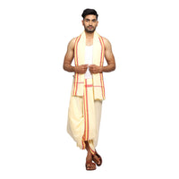 Rameshwaram Fabrics Men's  Solid Cotton Silk Dupatta (Ramesh_Fabrics_22_Cream)