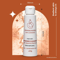 Ramahara Skin Luminance Clear Skin Powder Cleanser with Neroli & Patchouli 100% Natural Powder Face Wash, Skincare for Refreshed Face - Cleanses & Nourishes oily-combination skin, 60g