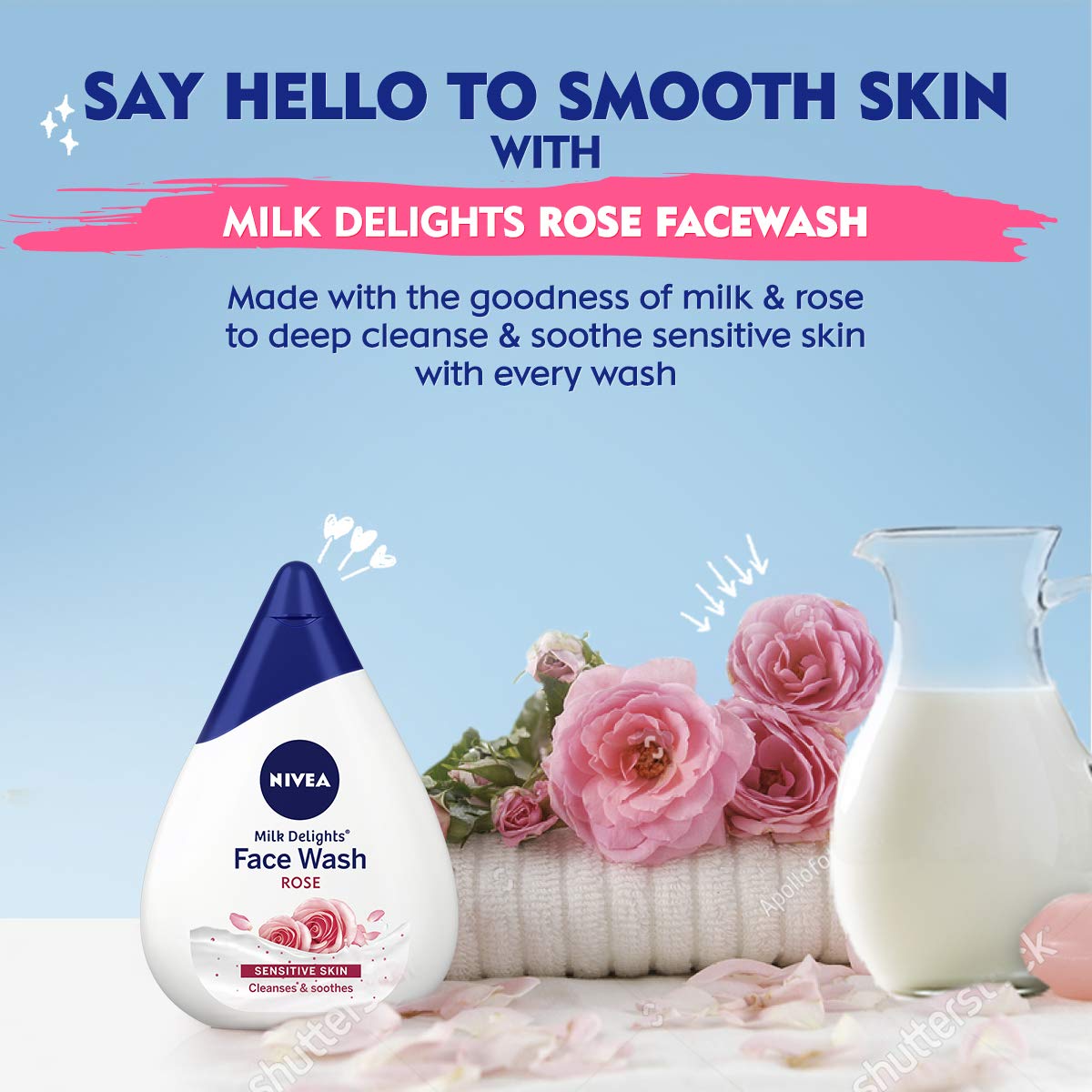 Nivea Women Face Wash for Sensitive Skin, Milk Delights Rose, 100 ml & Shower Gel, Creme Care Body Wash, Women, 250ml