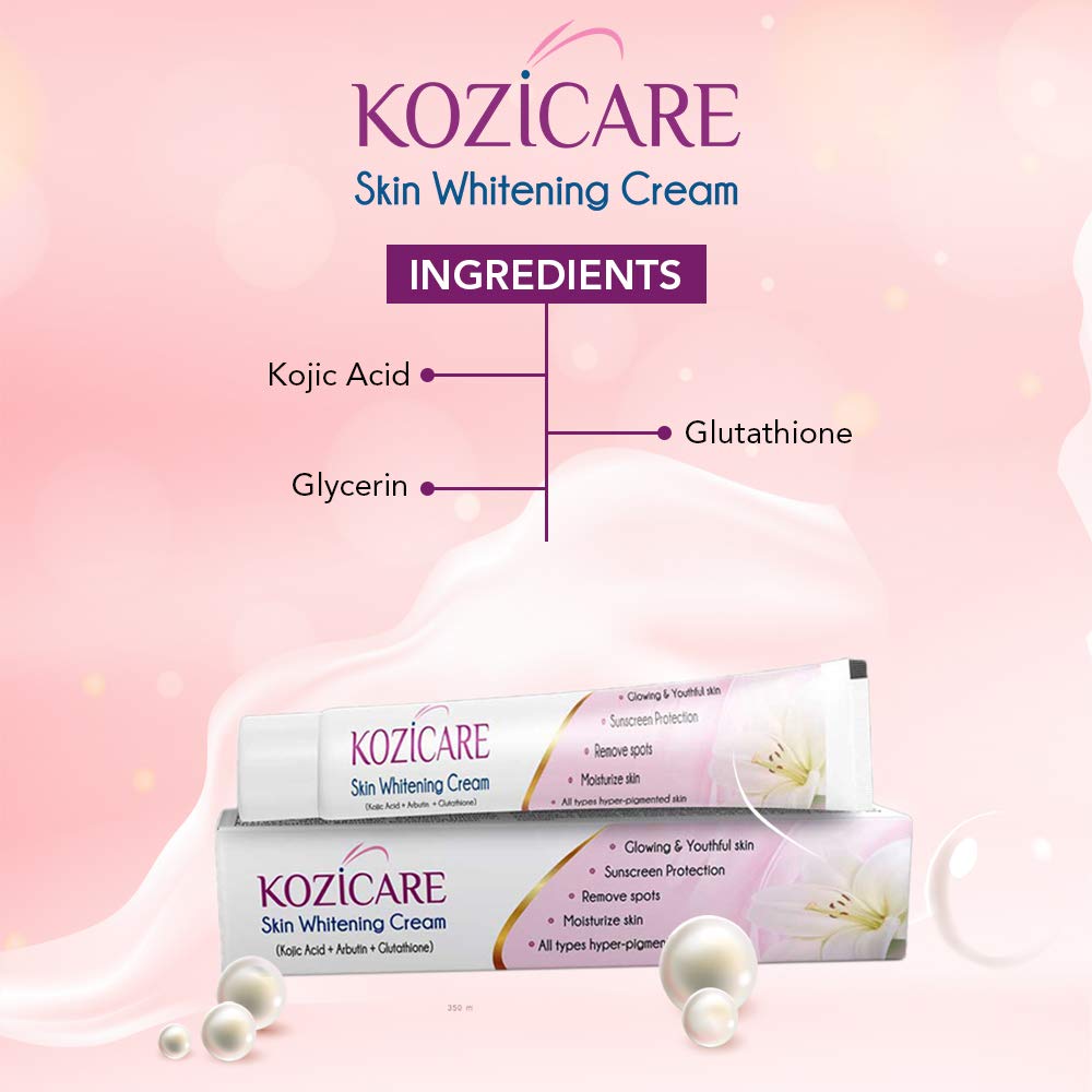 Kozicare Kojic Acid, Vitamin E, Arbutin Skin Whitening Soap, 75g (Pack Of 3) & Kojic Acid, Arbutin, Glutathione Skin Whitening & Lightening Cream, 15g (Pack Of 4)