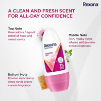 Rexona Powder Dry Underarm Roll On Deodorant For Women, Antiperspirant, Removes Odour, Keeps Skin Fresh & Clean, Alcohol Free, Skin Friendly, 50 ml