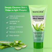 Mancode Refreshing Face Wash 100ml with Aloe Vera | Deep Cleansing & Pimple Fighting | Removes Dirt & Oil for Smooth, Fresh Skin | 100% Soap-Free Face Wash for Men & Women