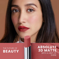 Lakmé Absolute Unreal 3D Slim Bullet Lipstick, Matte finish with a hint of shine, intense colour payoff in just a single stroke, longlasting, lipstick, Nude Brick