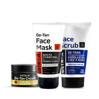 Ustraa Anti Tan Facial Kit - For Men - Set of 3 - De-Tan Scrub - 100g | Powerful Exfoliation | De-Tan Face Mask - Oily Skin - 125g | De-Tan & Oil Control | De-Tan Cream - 50g | Effective Tan Removal