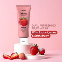 Twasa Dual Refreshing Fruit Face Wash For Instant Glow & Revitalized Complexion with Exotic Lychee & Strawberry | Brightening, Exfoliating & Gentle Skin Hydrating Face Wash - 100 ml
