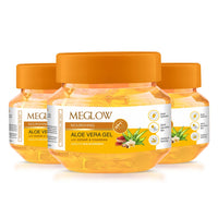 Meglow by Leeford | Nourishing Aloe Vera Gel with Kesar Chandan | Pure Aloe Vera, Kesar Chandan Gel | Organic Aloe Vera Gel for Face | Ayurvedic Formula for Skin Nourishment Pack of 3 (100g each)