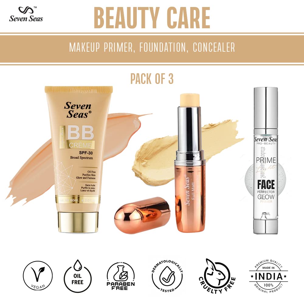 Seven Seas Face Makeup Set For Fair Skin Tone Daily Use Makeup Pack OF 3 (Skin)