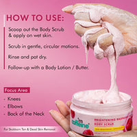 mCaffeine Brightening Raspberry Body Scrub | Tan Removal | AHAs - Lactic & Glycolic Acid, Niacinamide | Vitamin C Rich for Brighter, Soft Skin | Remove Dry, Dead Skin | Fruity Berries Aroma - 175g