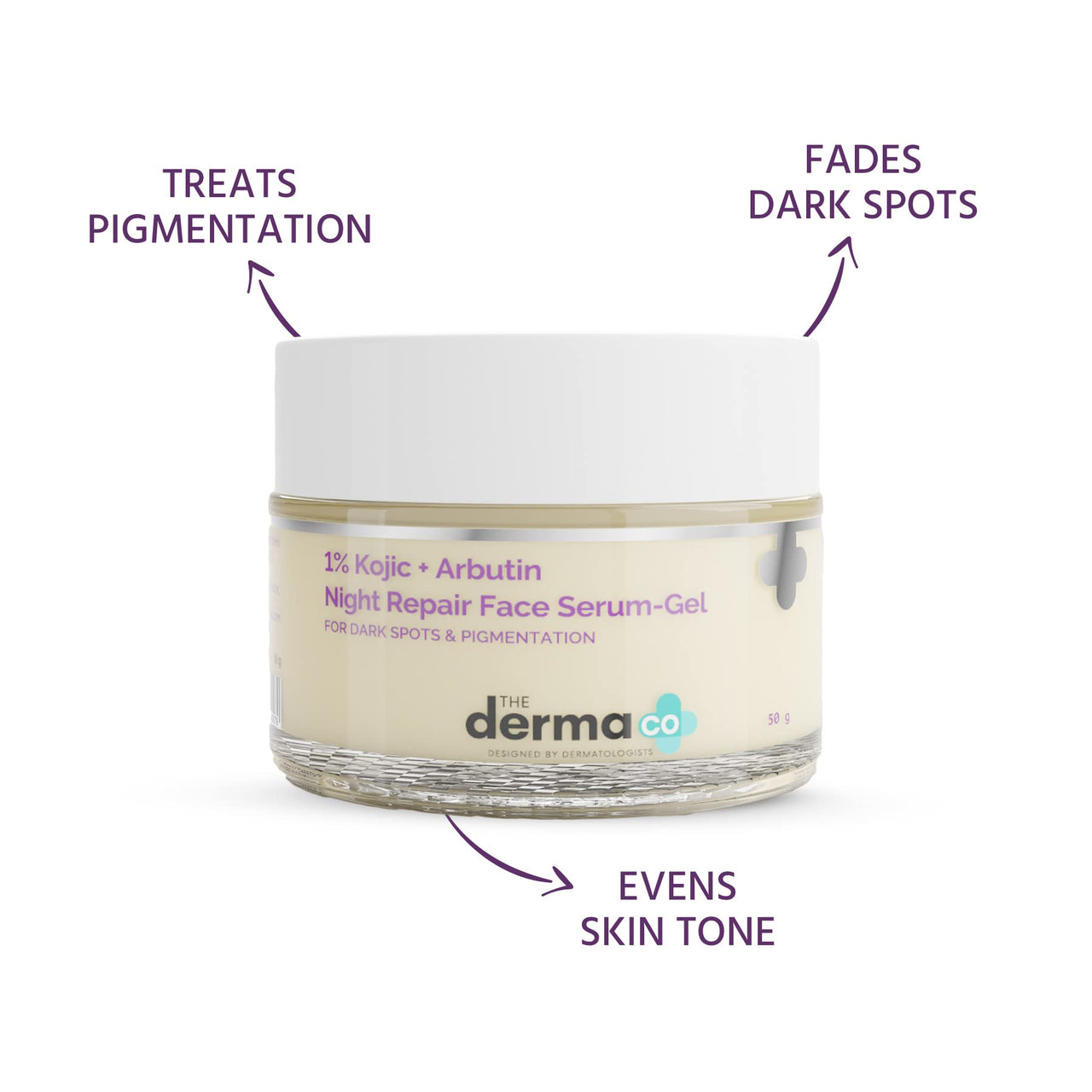 The Derma Co 1% Kojic + Arbutin Night Repair Face Serum-Gel | Reduces Dark Spots, Pigmentation & Blemishes | For Men & Women | 50 g