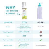 CITTA Natural Gentle Tear-free Foaming Baby Shampoo for new born & Kids with Coconut Oil, Olive Oil and Oats | For delicate scalp | Safe for cradle cap | 150 ml