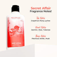 THE LOVE CO. Secret Affair Body Lotion - Nourishing Moisturizer Cream for Dry Skin - Suitable for Men and Women with Jojoba Oil, Shea Butter & Vitamin E - 250ml