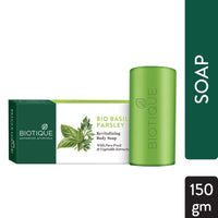 Biotique Bio Fruit Whitening Lip Balm, 12G And Biotique Basil And Parsley Revitalizing Body Soap, 150G