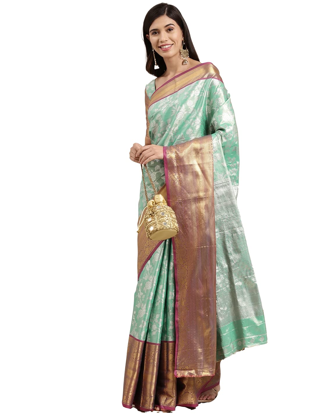 Pandadi Saree Women's  Arasi Soft Tissue Banarasi Silk Dharmavaram Pattu Saree With Unstiched Blouse Piece