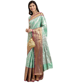 Pandadi Saree Women's  Arasi Soft Tissue Banarasi Silk Dharmavaram Pattu Saree With Unstiched Blouse Piece