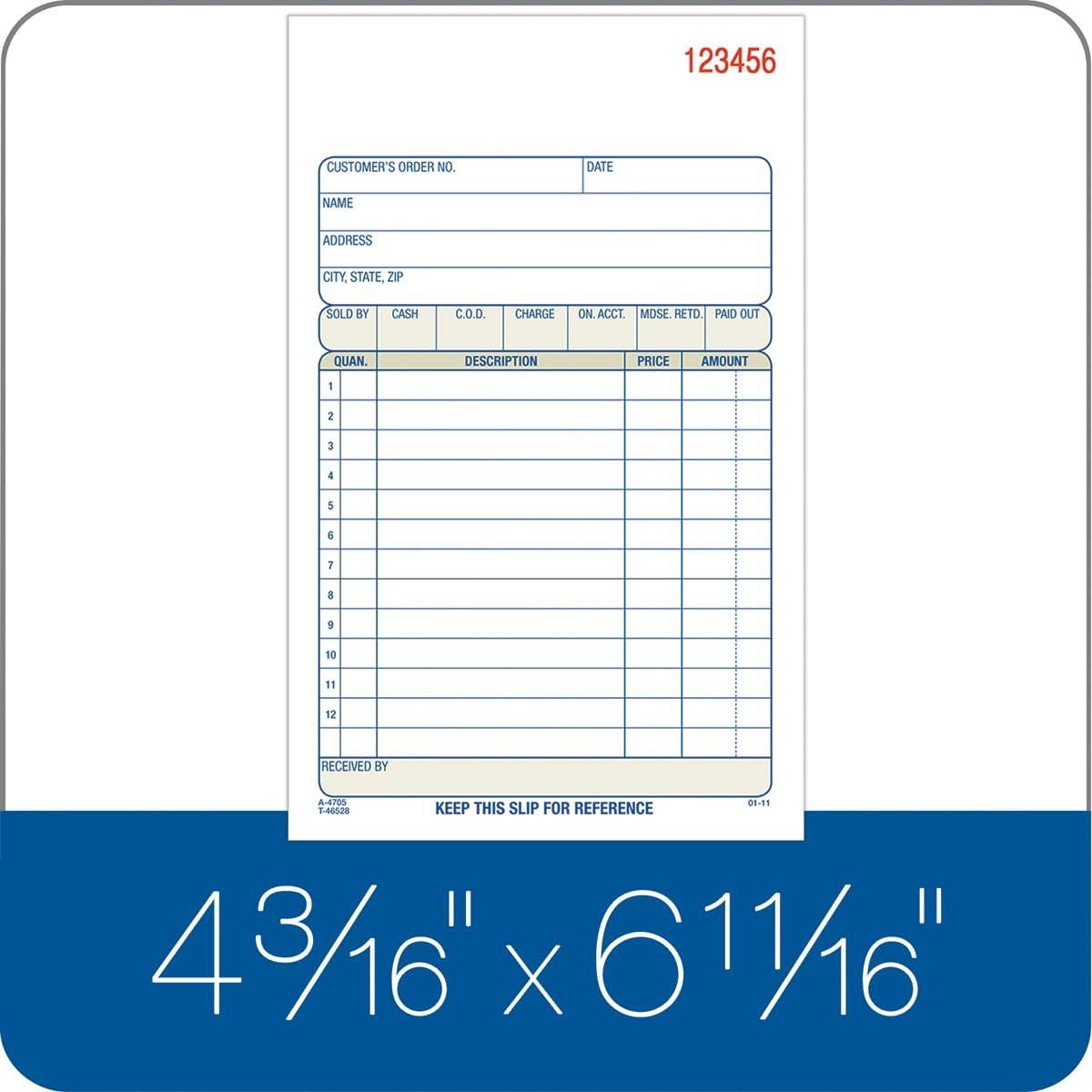 Adams Sales Order Book, 3-Part, Carbonless, 4-3/16" X 7-3/16" Inch, 50 Sets, White, Canary and Pink (TC4705) 50 Count (Pack of 1)