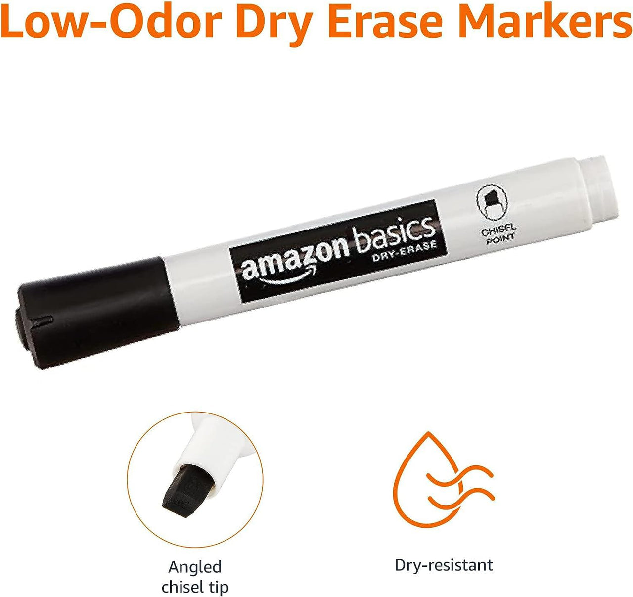 Basics 12-Pack Low-Odor Chisel Tip Dry Erase White Board Markers - Black 1 Count (Pack of 12)