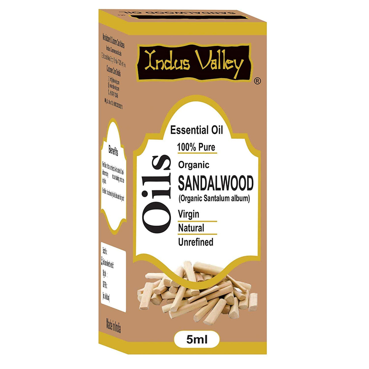 Indus Valley 100% Pure Natural & Organic, Undiluted Sandalwood (Chandan) Essential Oil for Skin, Hair Care - 5 ml