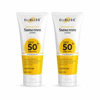 Elibliss Sunscreen Lotion SPF 50+ PA++++ | Broad Spectrum UV Protection | Lightweight, Non-Greasy, Water Resistant | Enriched with Niacinamide, Zinc Oxide for All Skin Types – 50ml Pack of 2