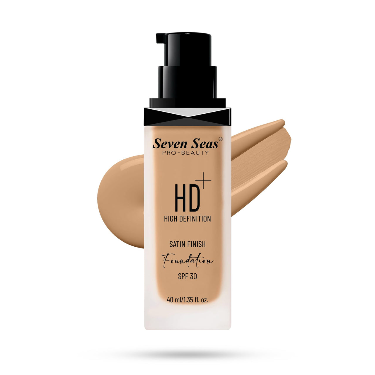 Seven Seas HD High Definition Foundation, SPF 30, Satin Finish, Oil Free and Long lasting Liquid Foundation for Women (06-Sun Beige, 40ml)