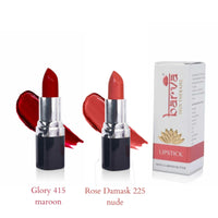 Barva Natural & Moisturising Lipsticks made using Clarified Butter, Kokum butter and Mineral Colours, 4.3g (Pack of 2) (Rose Damask 225 & Glory 415)