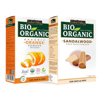 INDUS VALLEY Bio Organic Natural Orange Peel Powder | Citrus aurantium with Sandalwood Face Pack Powder for Skin Care (200g+100=300g)
