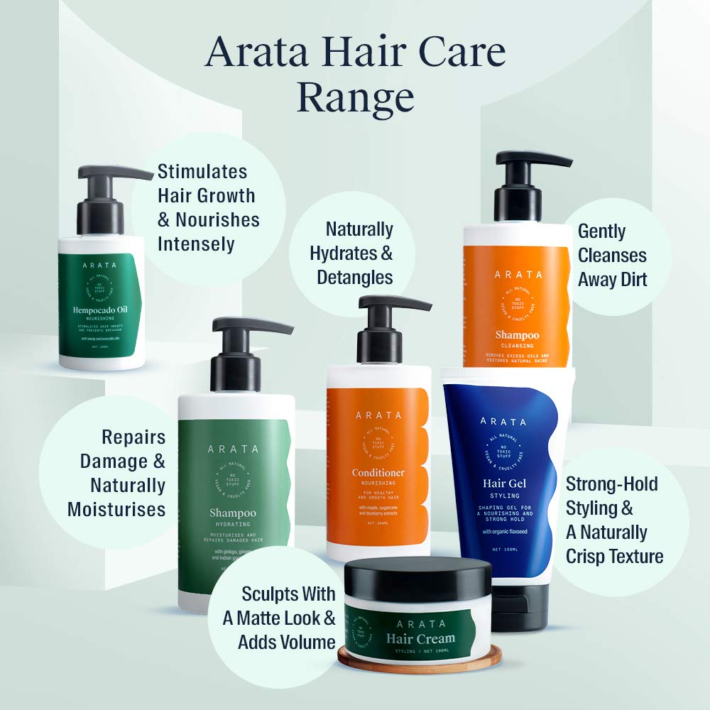 Arata Natural Hydrating Hair Shampoo (300ML) for Soft, Smooth Hair | Paraben and Sulphate Free for Damage Repair & Moisturization | Reduces Frizz, Split Ends with Ginkgo, Ginger & Indian Gooseberry