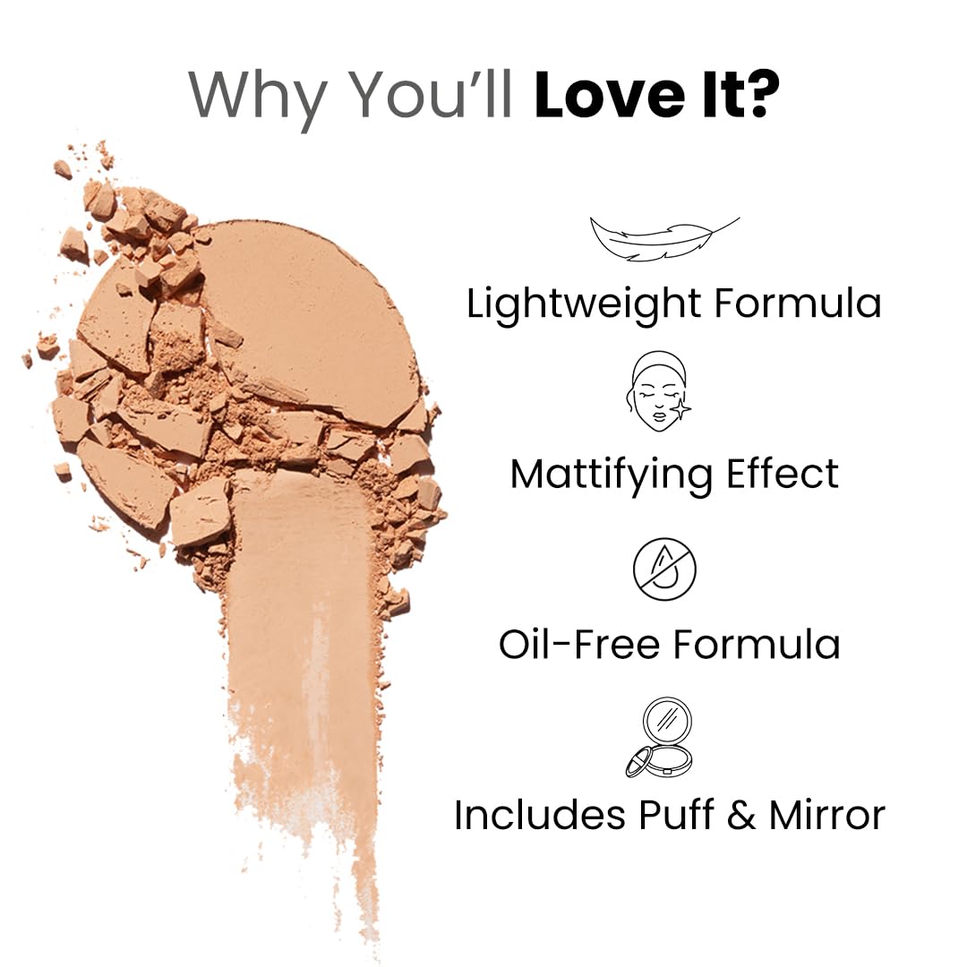FLiCKA Tomato Compact Powder For Oil-Free, Matte Finish, Lightweight, Lasts up-to 8hrs | Enriched with SPF, Suitable For All Skin Types| 04 Walnut, 9g