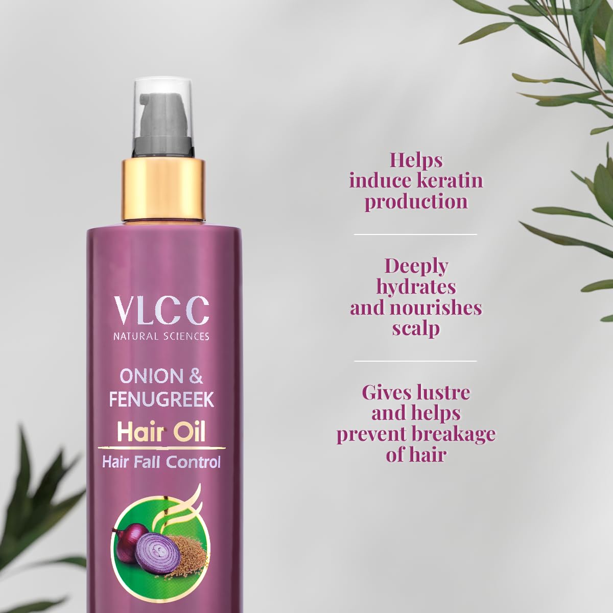 VLCC Onion & Fenugreek Hair Oil - 200ml | Deep Nourishing Hair Oil for Strengthening Hair Follicles. Thicker, Stronger, Frizz-Free Hair | Paraben Free | with Onion, Fenugreek, Almond & Black Seed