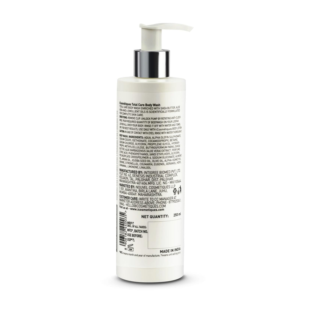 iCosmetiques Sulphate (SLS) & Silicone Free Body Wash |Aloe Vera & Glycerin |Nourishes, Brightens & Hydrates Skin |Long-Lasting Freshness |Unisex Total Care Shower Gel |250ml