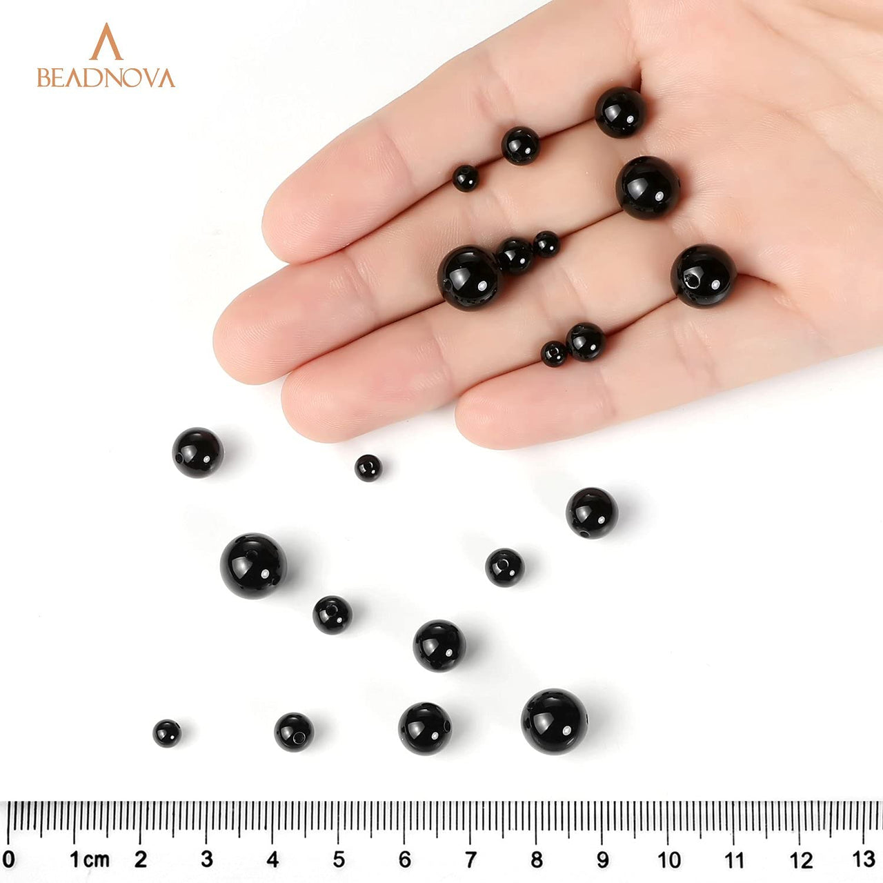BEADNOVA Black Onyx Beads Natural Crystal Beads Stone Gemstone Round Loose Energy Healing Beads with Free Crystal Stretch Cord for Jewelry Making (8mm, 45-48pcs) 8mm 01) Black Onyx Agate Round Beads