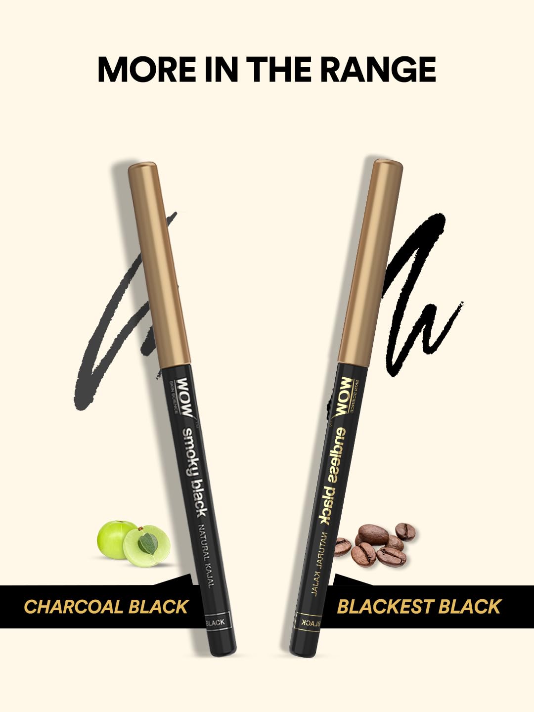 WOW Skin Science Endless Black Natural Kajal | Water Proof & Smudge Proof | Long Lasting Kajal Upto 16 long hours | No Parabens and Mineral Oils | Pack of 2