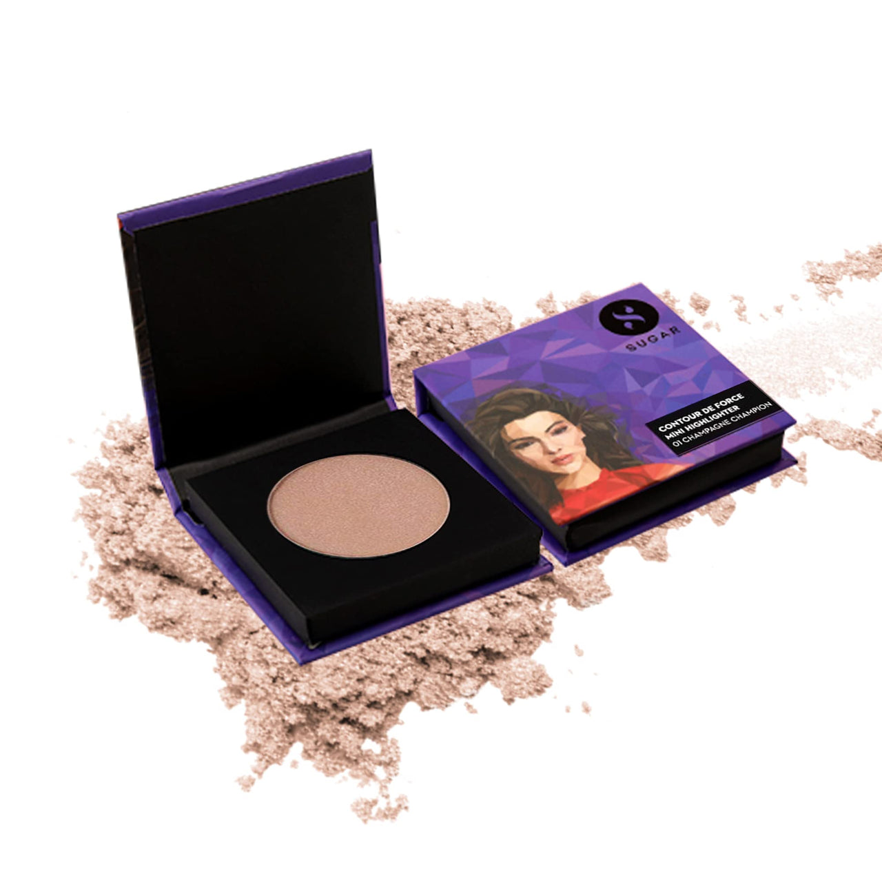 SUGAR Cosmetics Contour De Force Mini Highlighter - 01 Champagne Champion (Champagne Gold) Lightweight, Easily Blendable, Illuminating Bronzer, Matte Finish