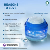 Plum 2% Niacinamide & Rice Water Superlight Gel Cream Moisturizer for Face | Oil-Free Hydration | Brightens, Fades Blemishes | Dermat-Tested | All Skin Types | Women & Men | 100% Vegan | 50 g