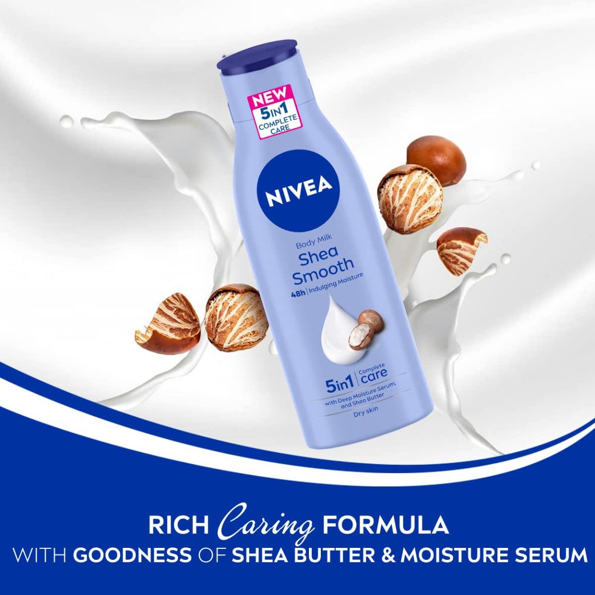 NIVEA Shea Smooth 200ml Body Lotion | 48 H Moisturization | With Deep Moisture Serum & Shea Butter | Non Greasy & Healthy Looking Skin |For Dry Skin